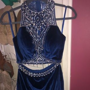 Two Piece Velvet Prom Homecoming Dress